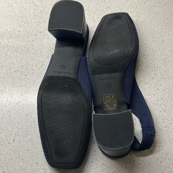 Navy Blue Ribbed Sling backs with Block Heel - Picture 6 of 9